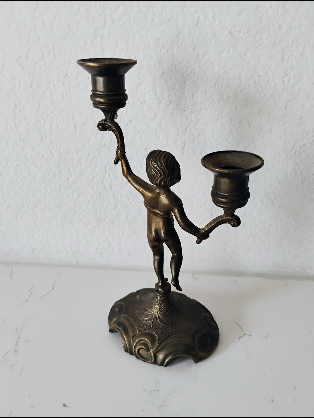 Bronze Finish Cherub Double Candle Holder - Elegant Home Accent